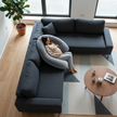 Overhead J-curve dark couch